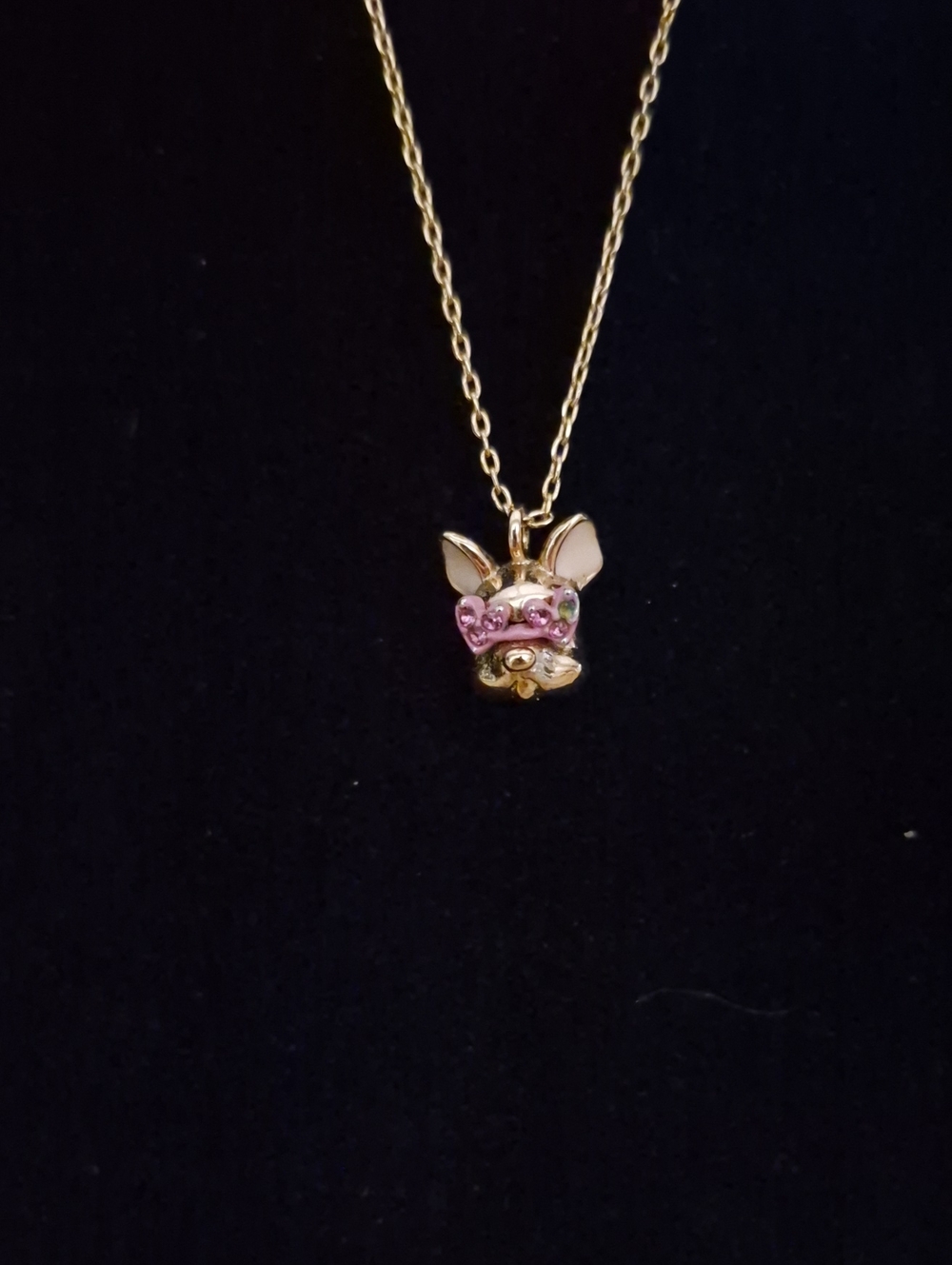 Gold Puppy Pendant Necklace with Pink Accent - Unbranded